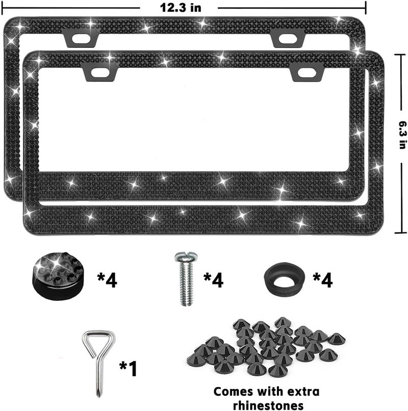 Lord Eagle Bling License Plate Frames 2 Pack - Stainless Steel Black Rhinestones Car Accessories with 1200 Crystals, Universal Fit Decorative Diamond Plate Covers for Women Men All Cars - Image 5